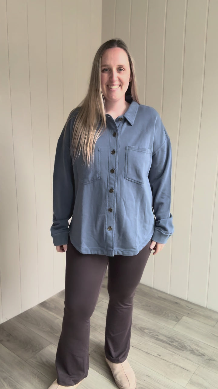 MONO B Sophia Salt Wash Cotton Shacket- OCEAN