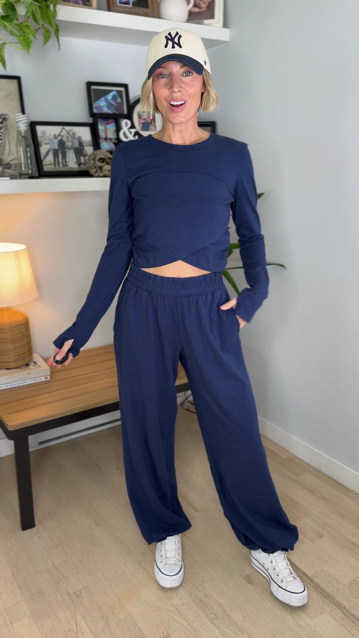 Mari Stretch Cotton Long Sleeve Crossover Set- SMOKY NAVY