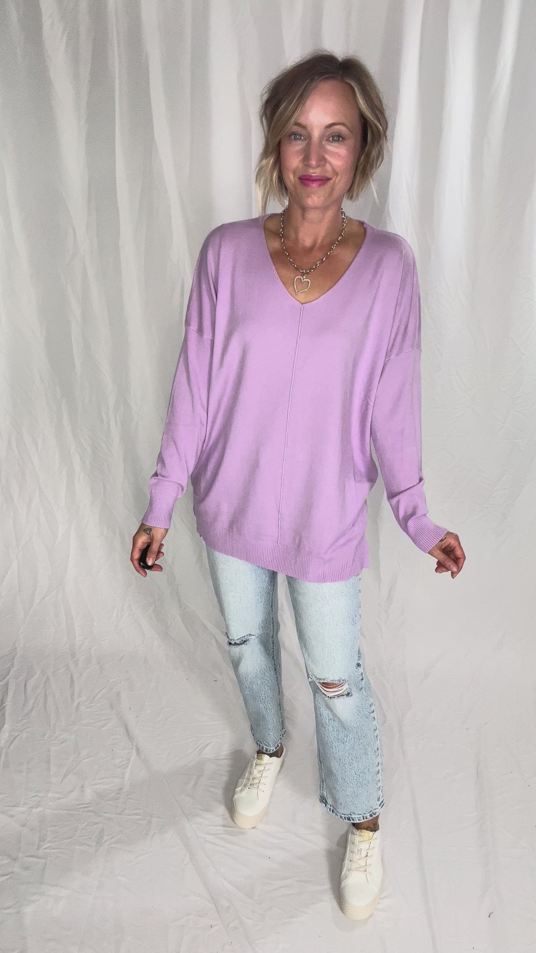 Claudia V-Neck Sweater- LOTUS PURPLE