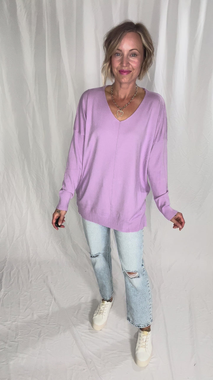 Claudia V-Neck Sweater- LOTUS PURPLE