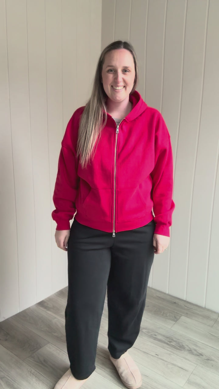MONO B Slow Morning Fleece Zip Up Hoodie- SMITTEN CHERRY