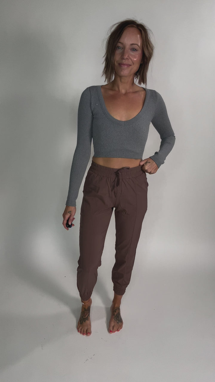Must Have Seamless Long Sleeve Brami Top- HTHR GREY-FINAL SALE