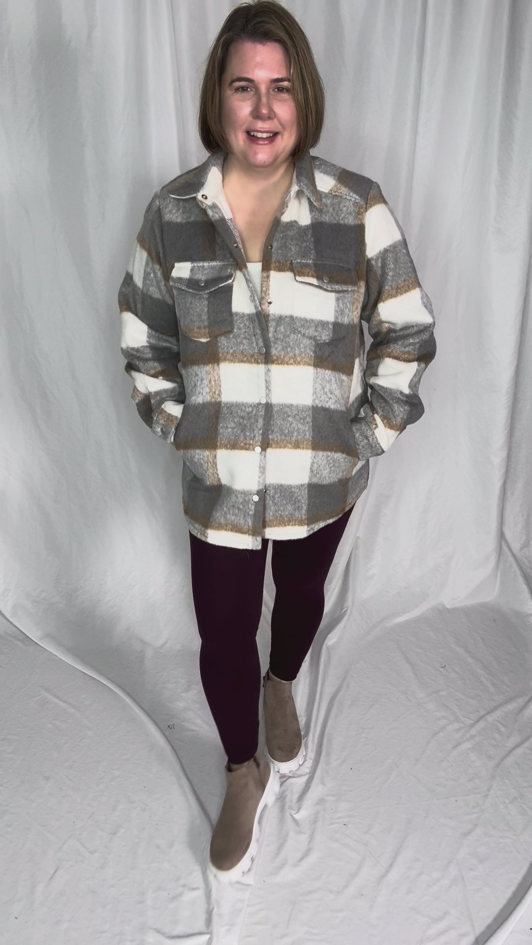 Snowfall Plaid Shacket- GREY