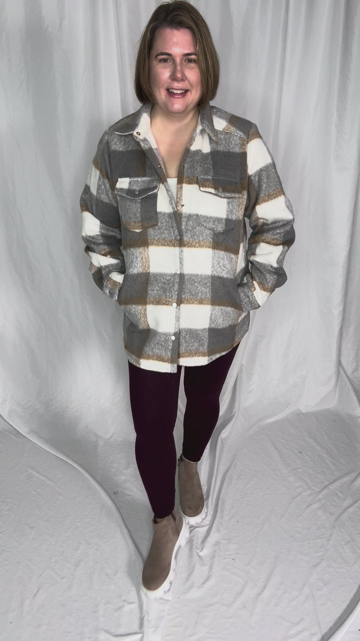 Snowfall Plaid Shacket- GREY