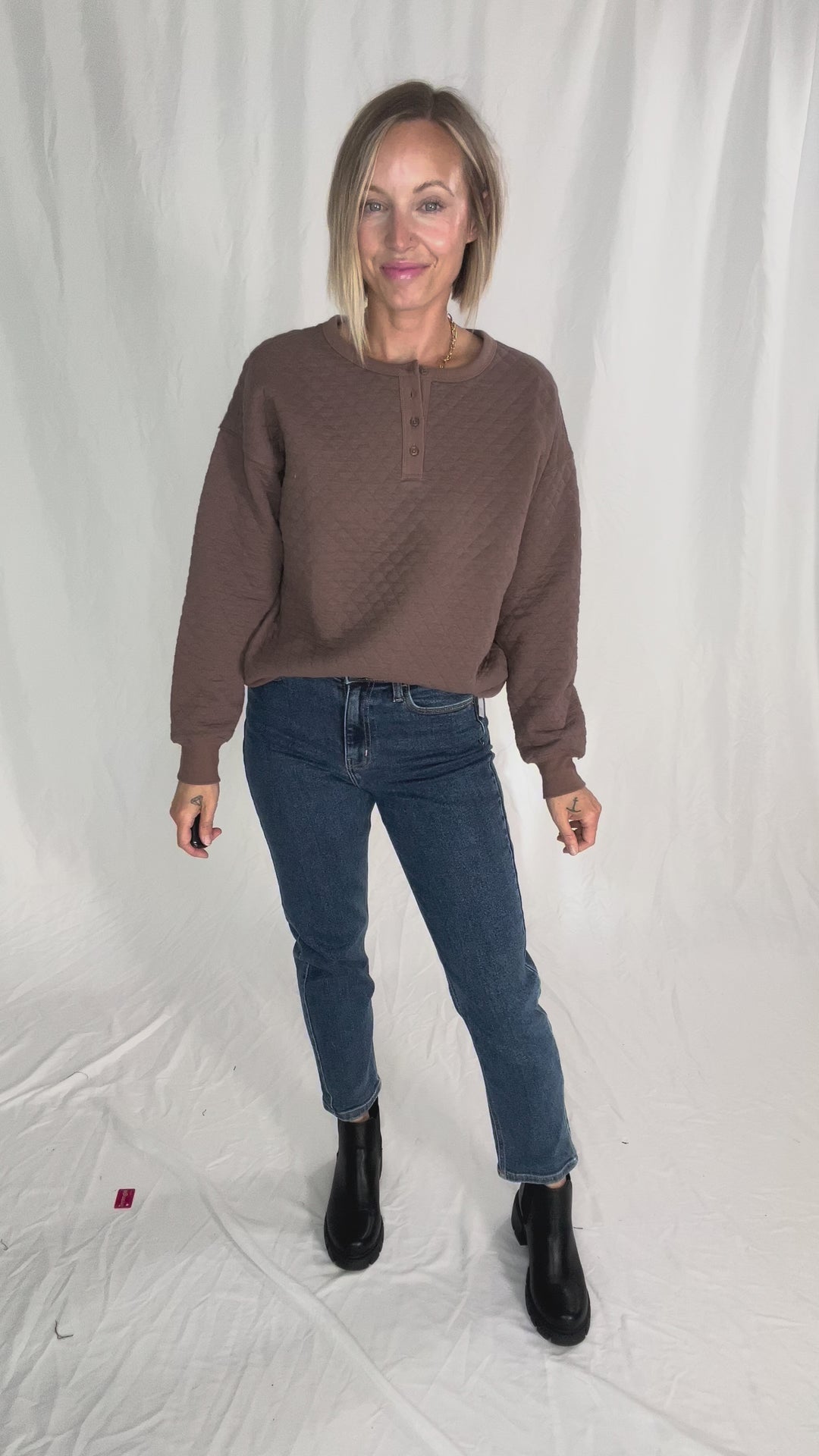 Bianco Quilted Pullover- COFFEE