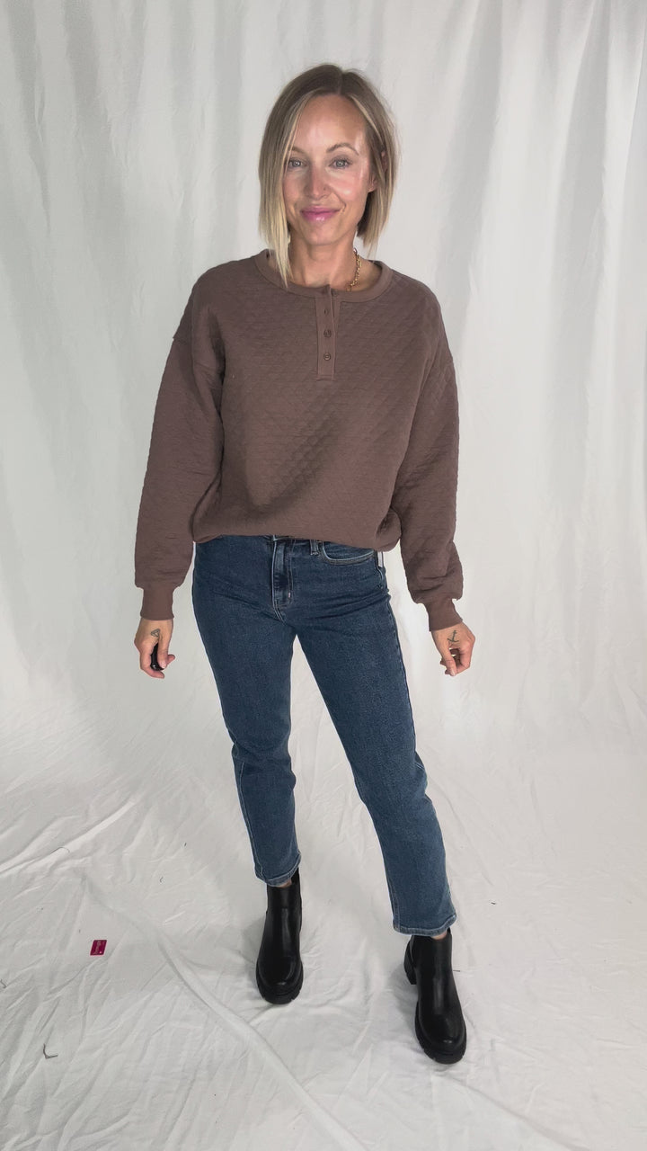 Bianco Quilted Pullover- COFFEE