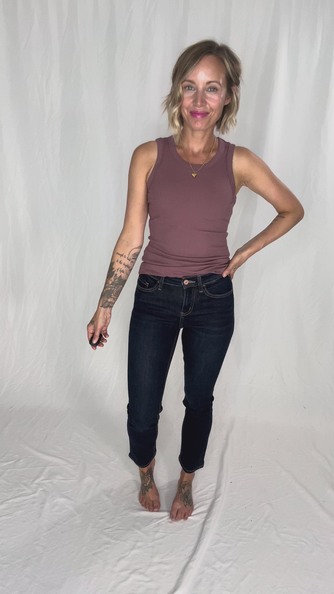VERVET Roxy High Rise Ankle Slim Straight Leg- DARK WASH