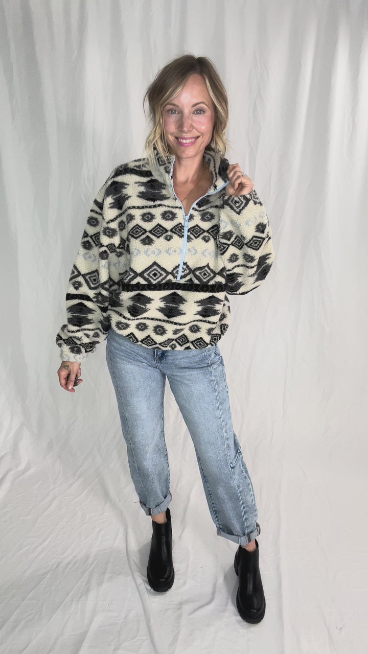 ONLY Janne Geometric Teddy 1/2 Zip- BIRCH