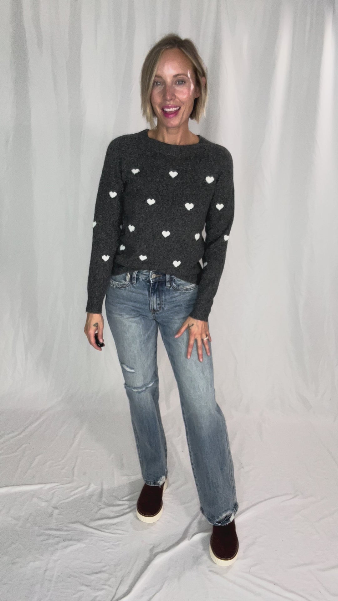 VERO MODA Doffy Hearts Sweater- DARK GREY