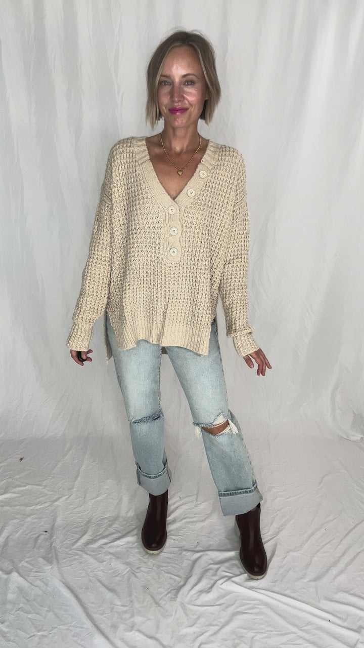 Charleen Waffle Knit Sweater- SHELL