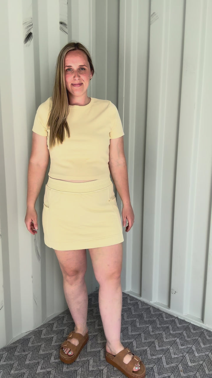 Sandy Cove Ribbed Skort Set- LEMON