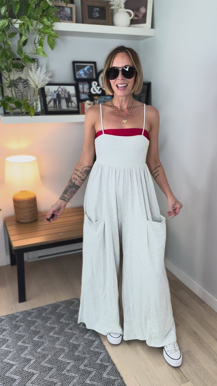 Rowyn Wide Leg Jumpsuit- LIGHT GREY