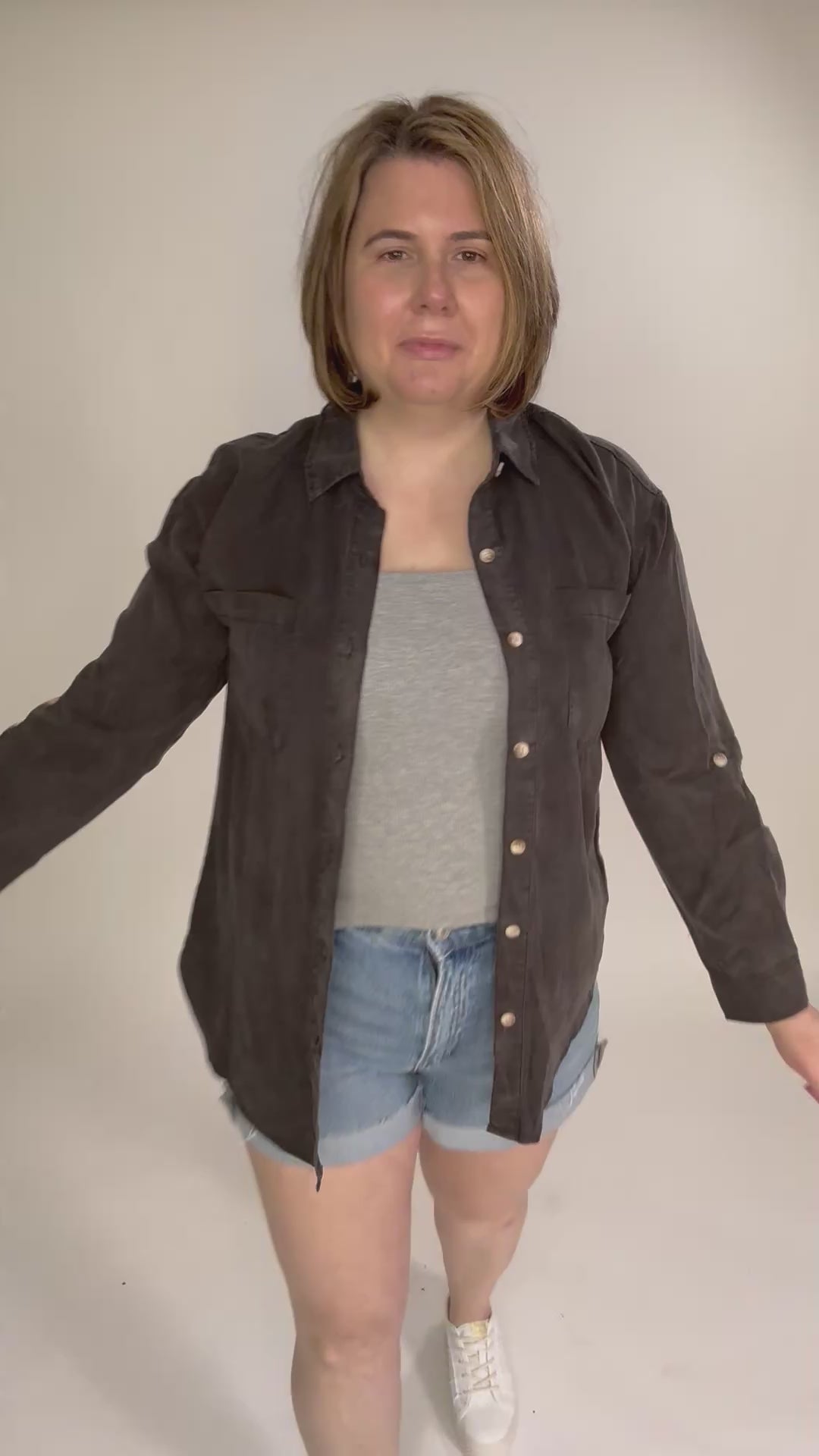 Astrid Soft Washed Tencel Button Shirt- CHARCOAL-FINAL SALE