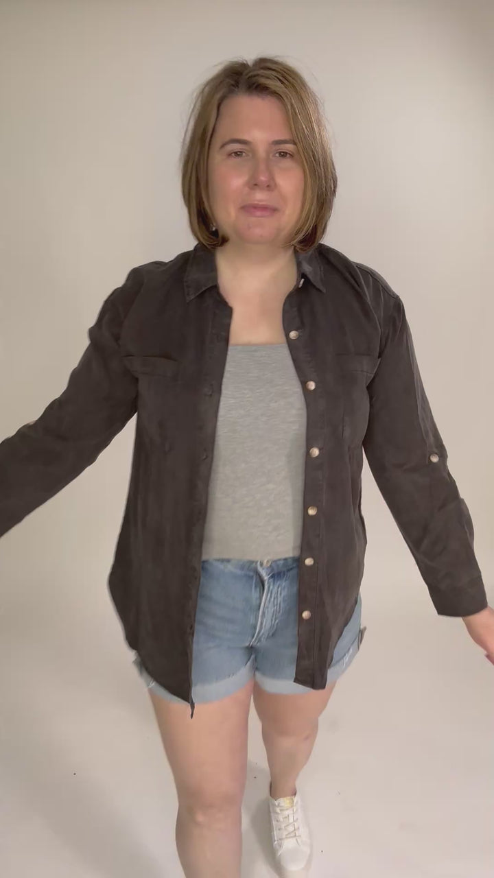 Astrid Soft Washed Tencel Button Shirt- CHARCOAL-FINAL SALE