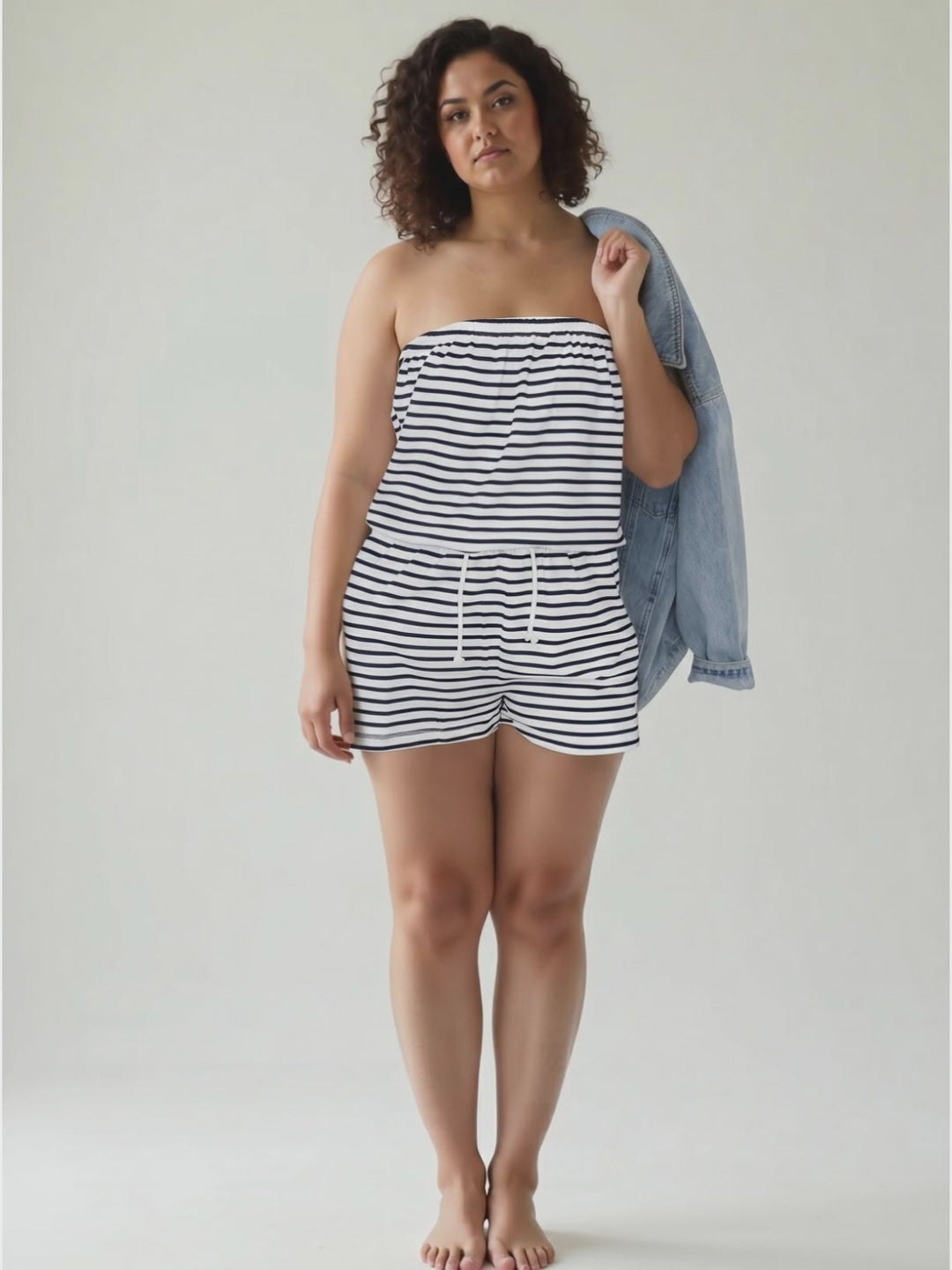 Lottie Striped Tube Romper- NAVY/IVORY