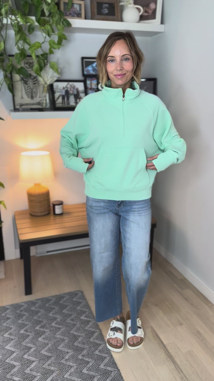 Ailany Washed Quarter Zip Sweatshirt- MINT
