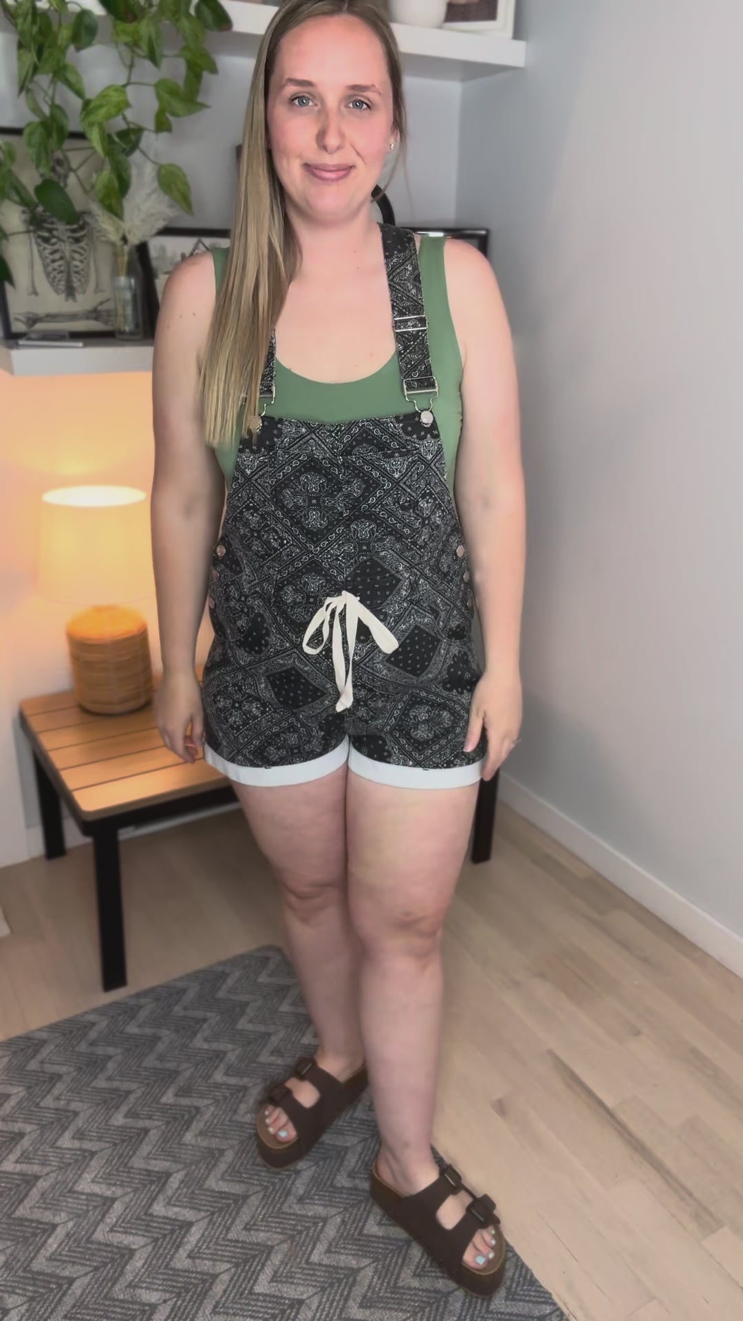 Lunaria Paisley Short Overalls- BLACK