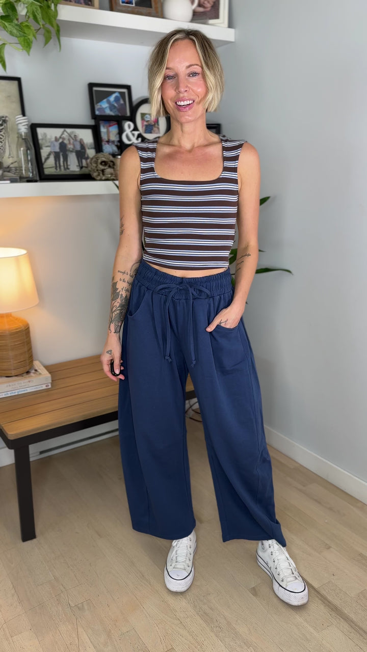 Oakes Cotton Terry Barrel Pant- NAVY