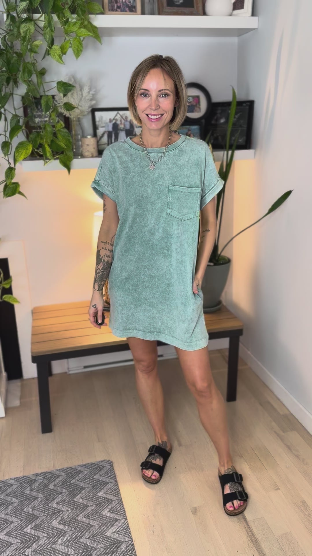 Scout Washed Cotton T-Shirt Dress- DARK GREEN