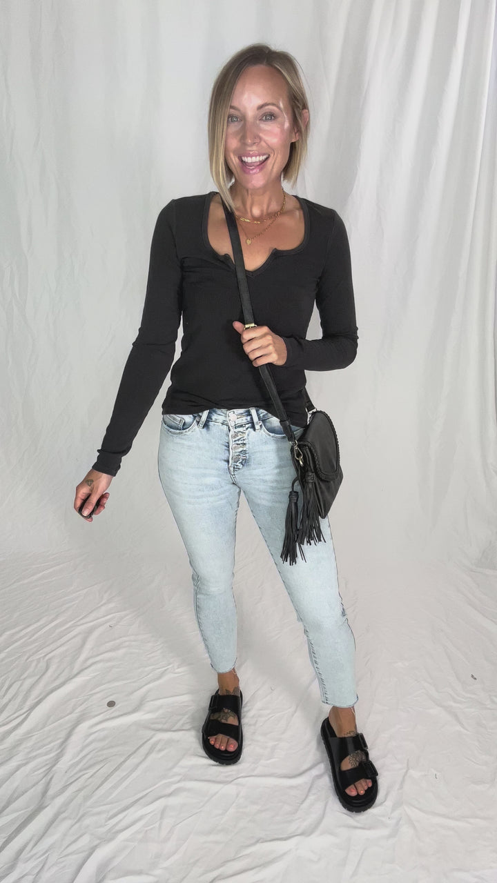 Jennifer Classic Ribbed Basic Long Sleeve- DARK CHARCOAL