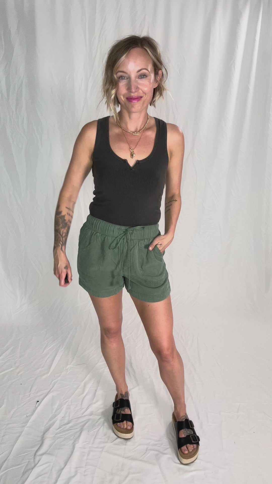 Anna Tencel Shorts With Drawstring- PINE-FINAL SALE