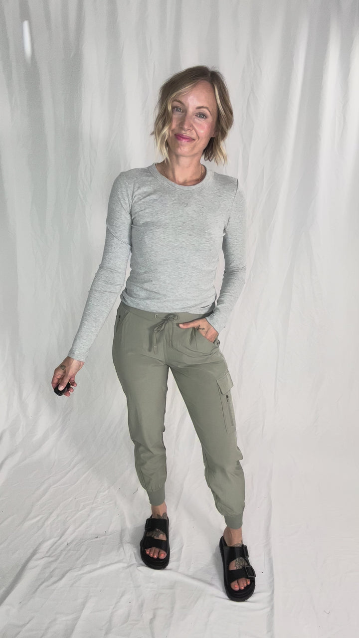 MONO B Heidi High Waisted Active Jogger- SHADOW SAGE-FINAL SALE