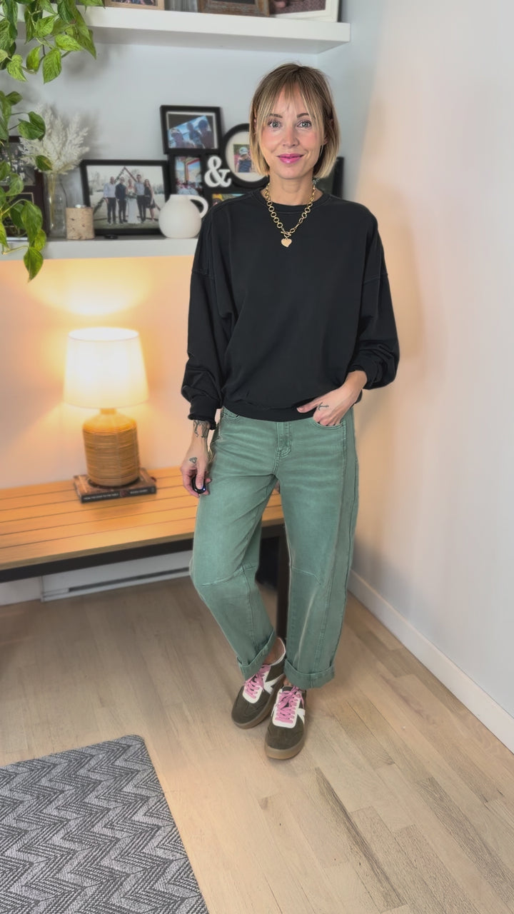 Madison Washed Cotton Pullover- BLACK