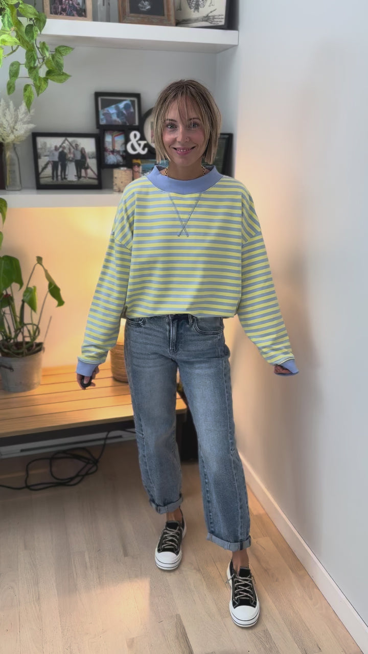 Benson Mock Neck Pullover- BLUE/YELLOW