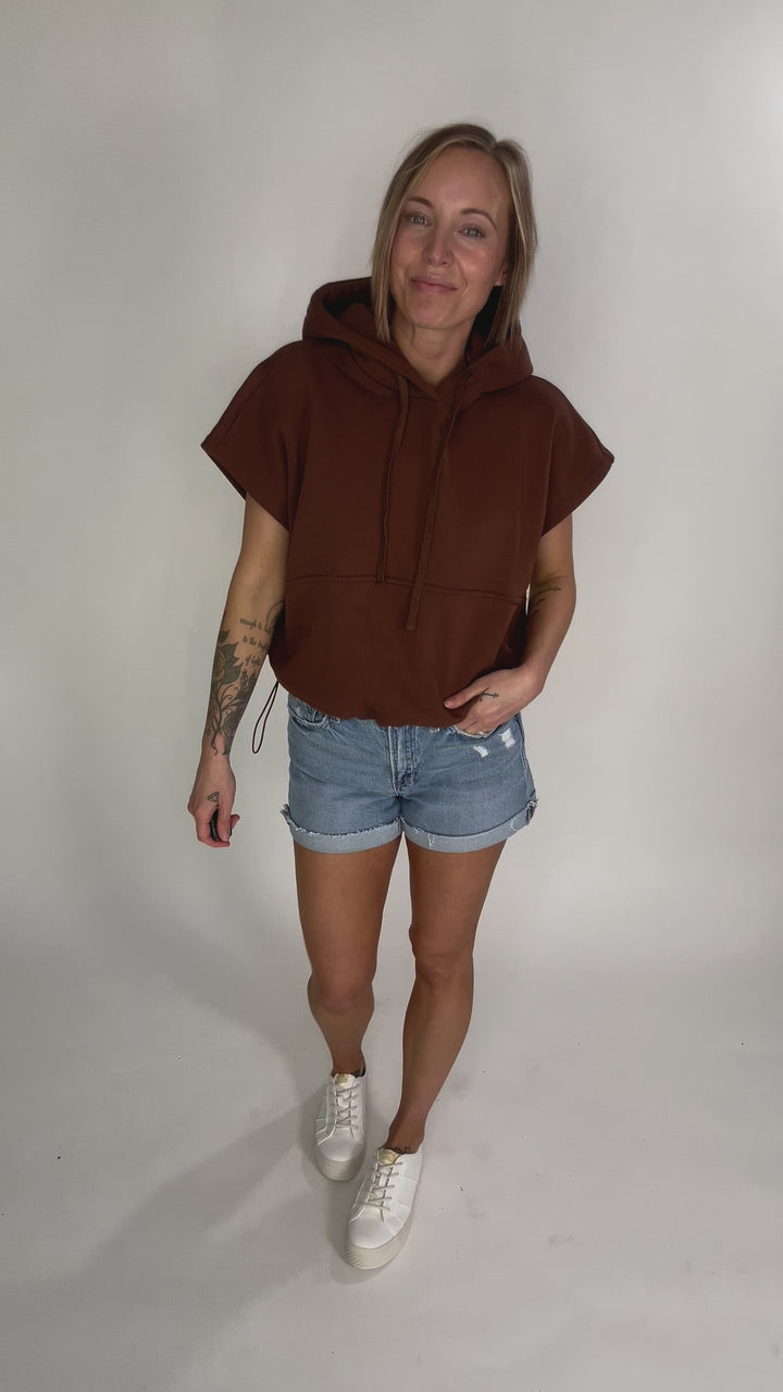 Rae Drawstring Waist Hoodie Top- ESPRESSO