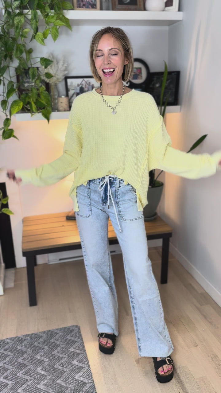 Lenay Mineral Washed Thermal Pullover- BRIGHT YELLOW