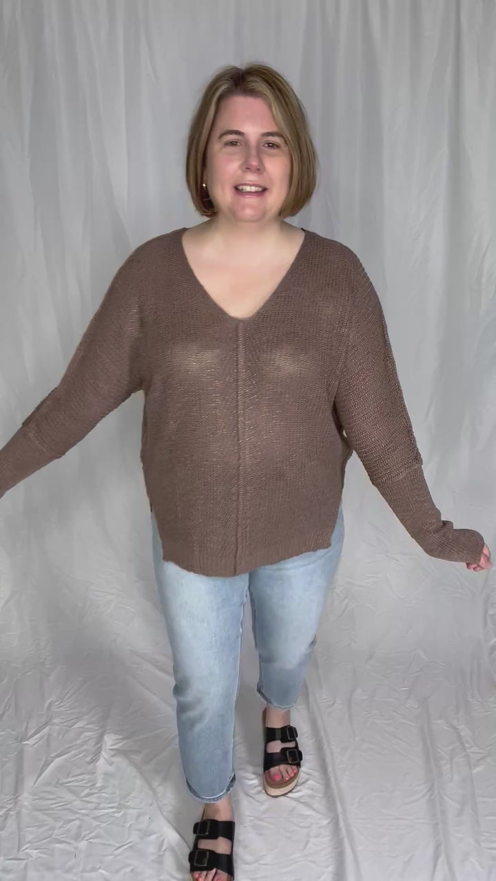 Simona Loose Fit V-Neck Sweater Pullover- MUSHROOM-FINAL SALE