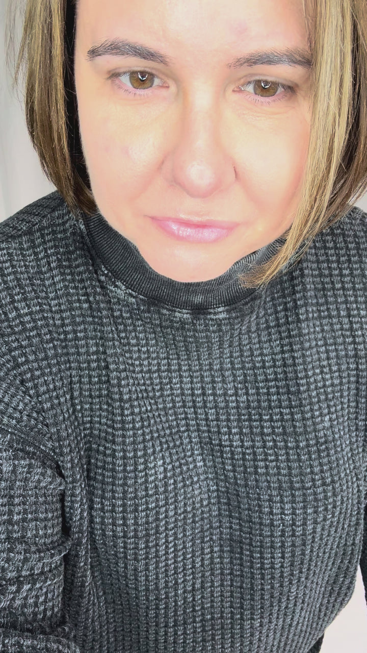 MONO B Trailblazer Chunky Waffle Mock Neck Sweater- BLACK