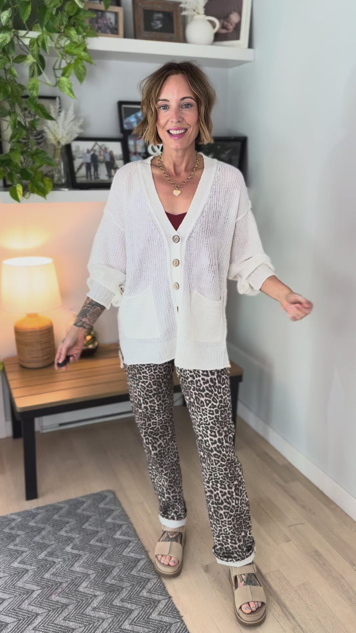 Nessa Button Down Cable Knit Cardigan- IVORY