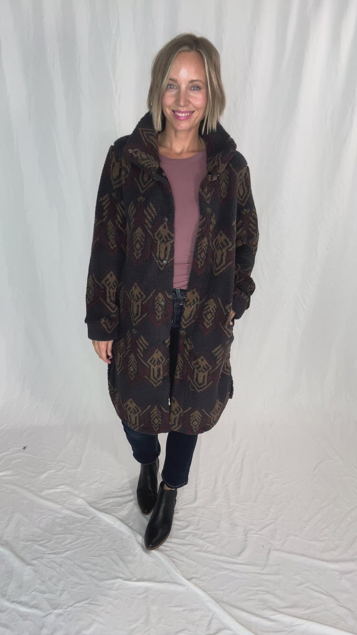 Ainsley Longline Sherpa Jacket- IMPERIAL BLACK