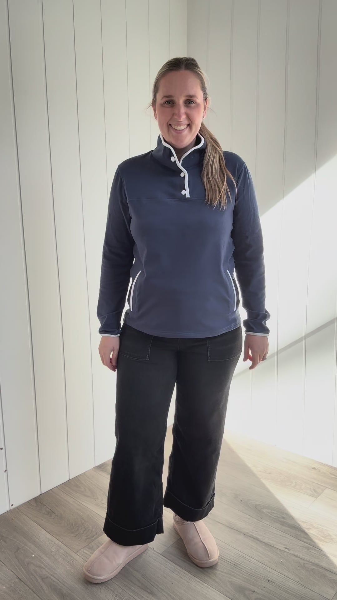 Garnet Funnel Neck Polar Fleece Pullover- LIGHT NAVY