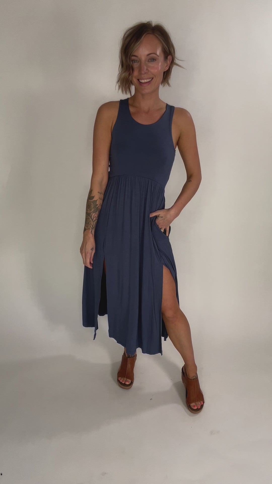 Beverly Side Slit Midi Dress- MODERN NAVY-FINAL SALE