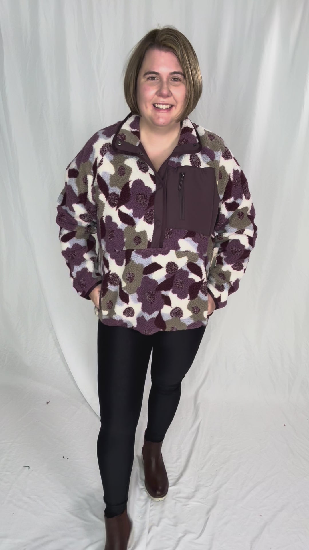 Tara Quarter Snap Sherpa Pullover- SASSAFRAS RETRO FLORAL