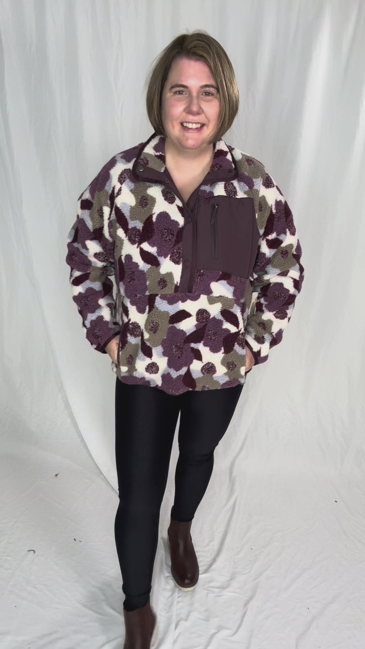 Tara Quarter Snap Sherpa Pullover- SASSAFRAS RETRO FLORAL