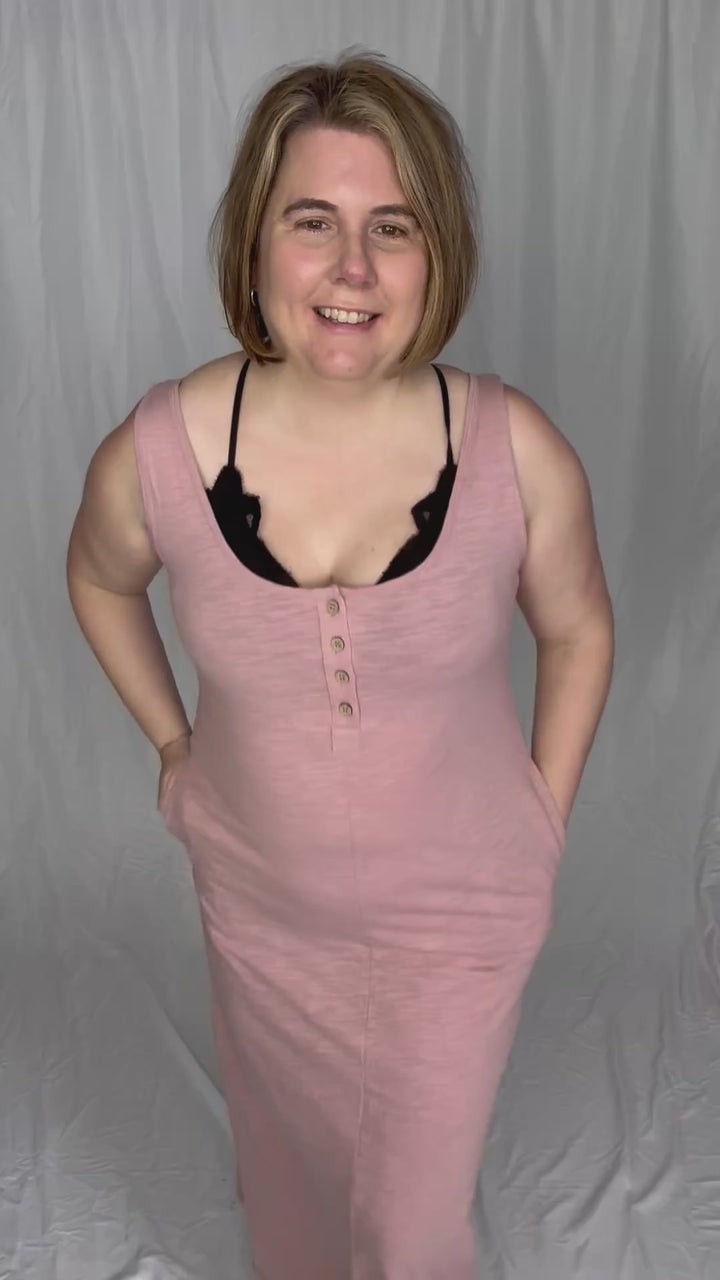 Minnie Button Up Tank Midi Dress- MAUVE-FINAL SALE