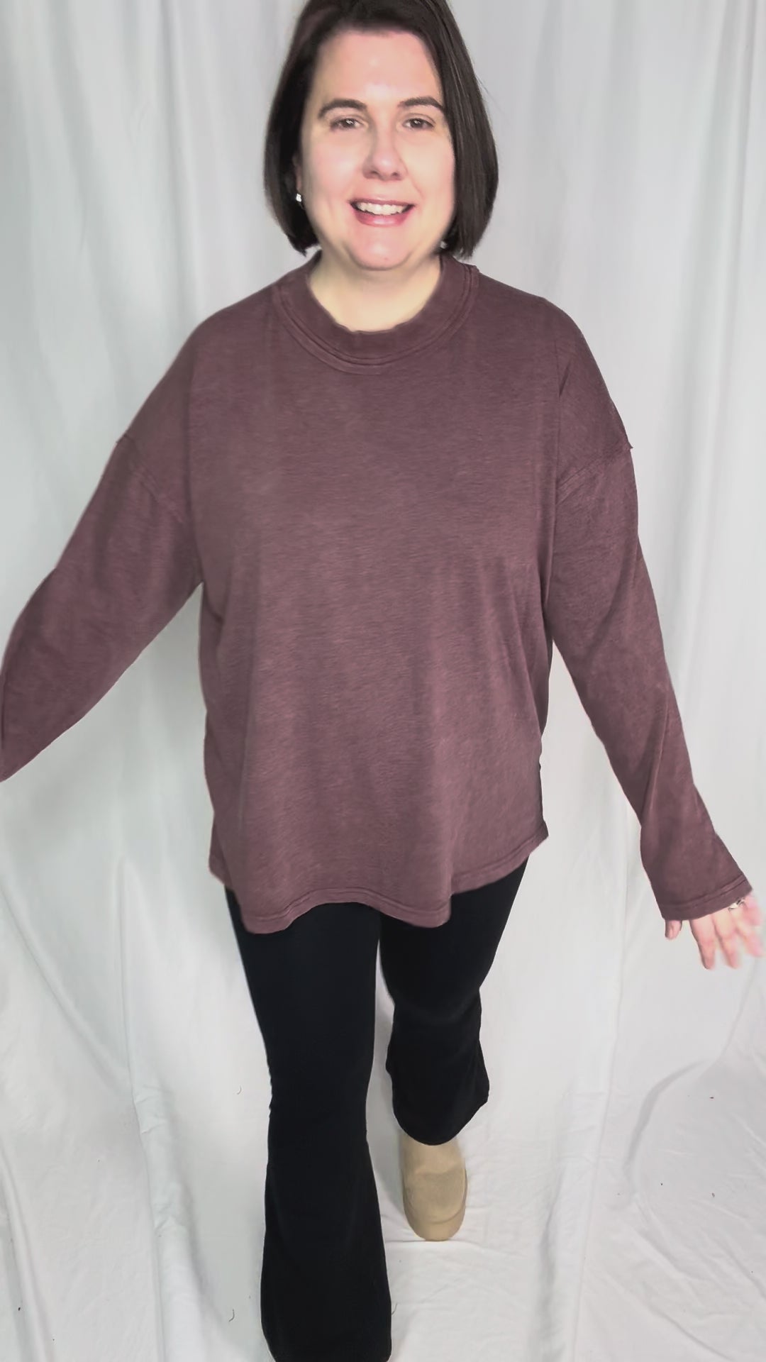 Collete Cotton Blend Mock Neck- DARK CHERRY