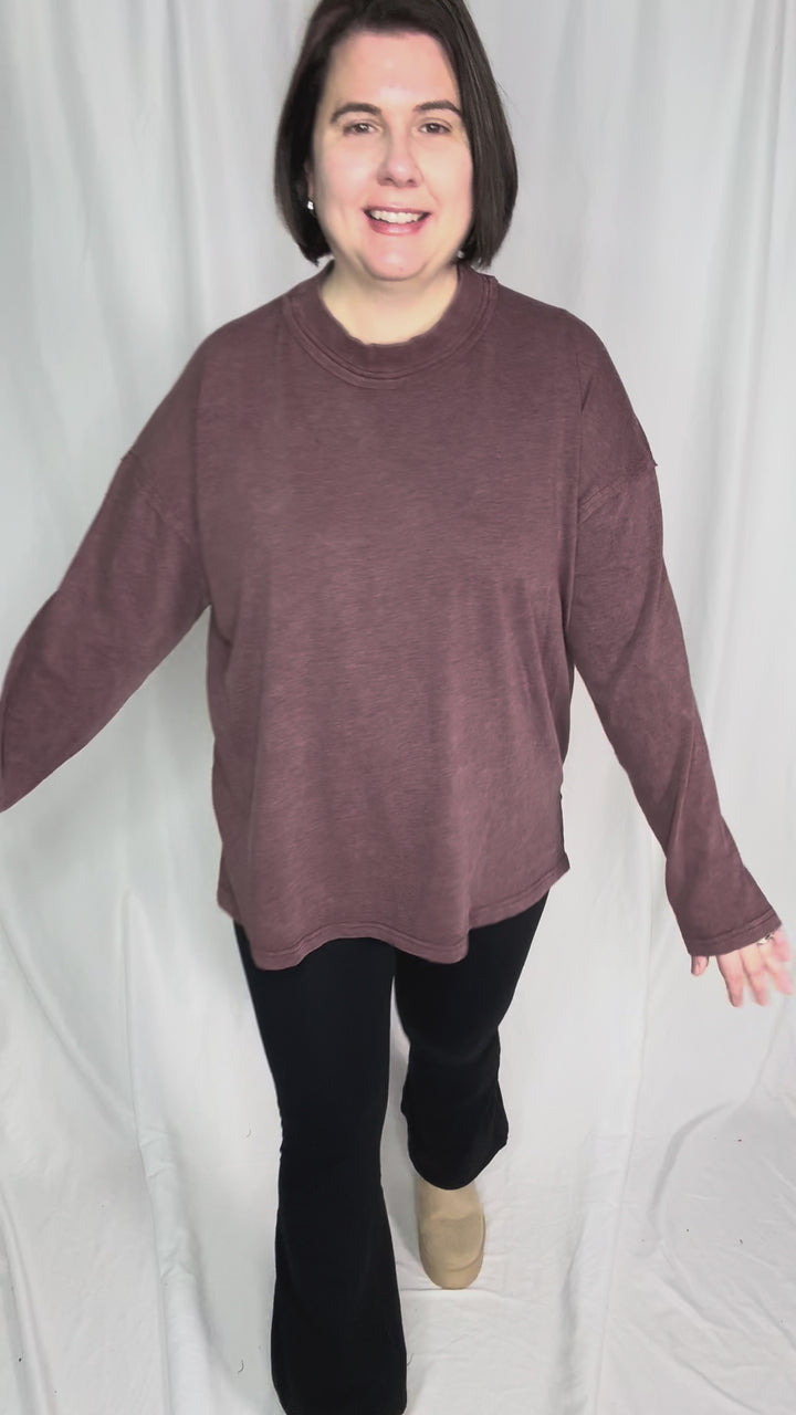 Collete Cotton Blend Mock Neck- DARK CHERRY