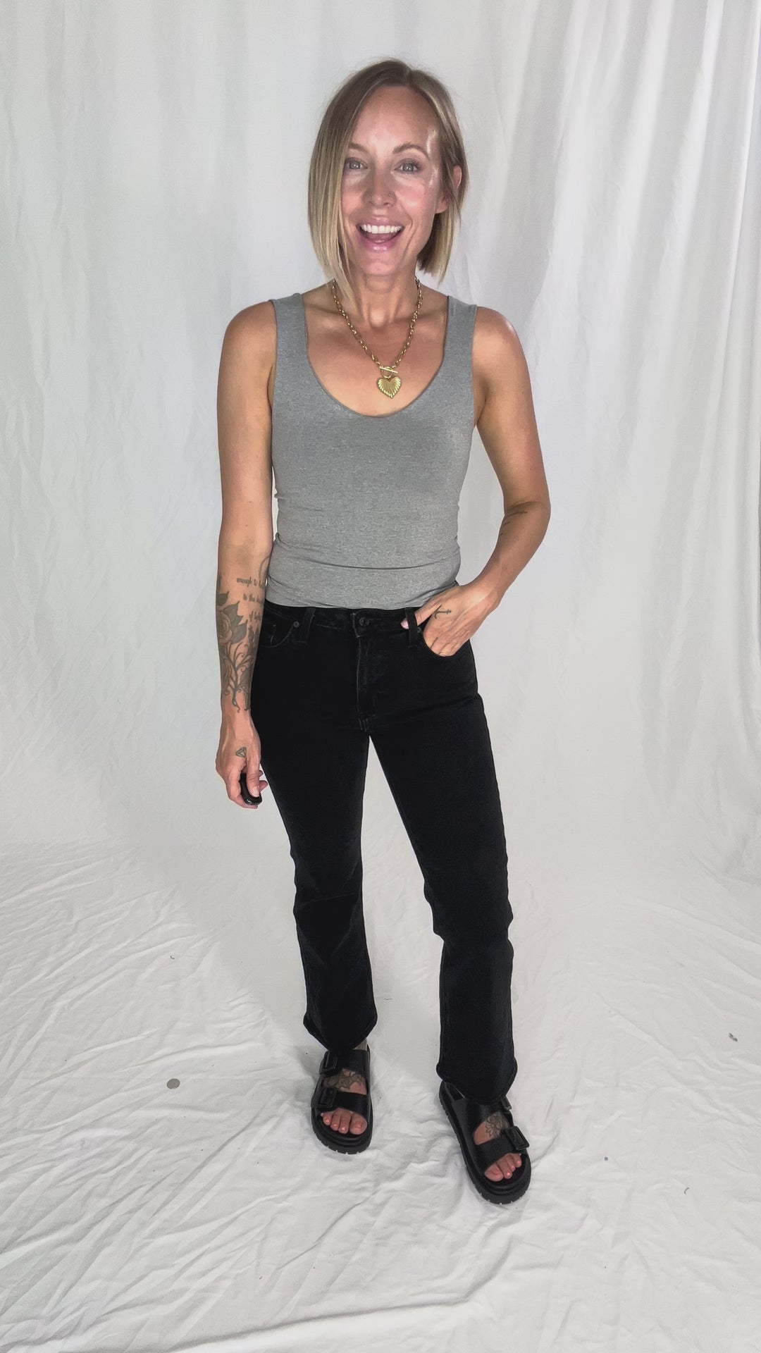 JUST BLACK DENIM Arina Slim Cropped Bootcut Jeans- BLACK