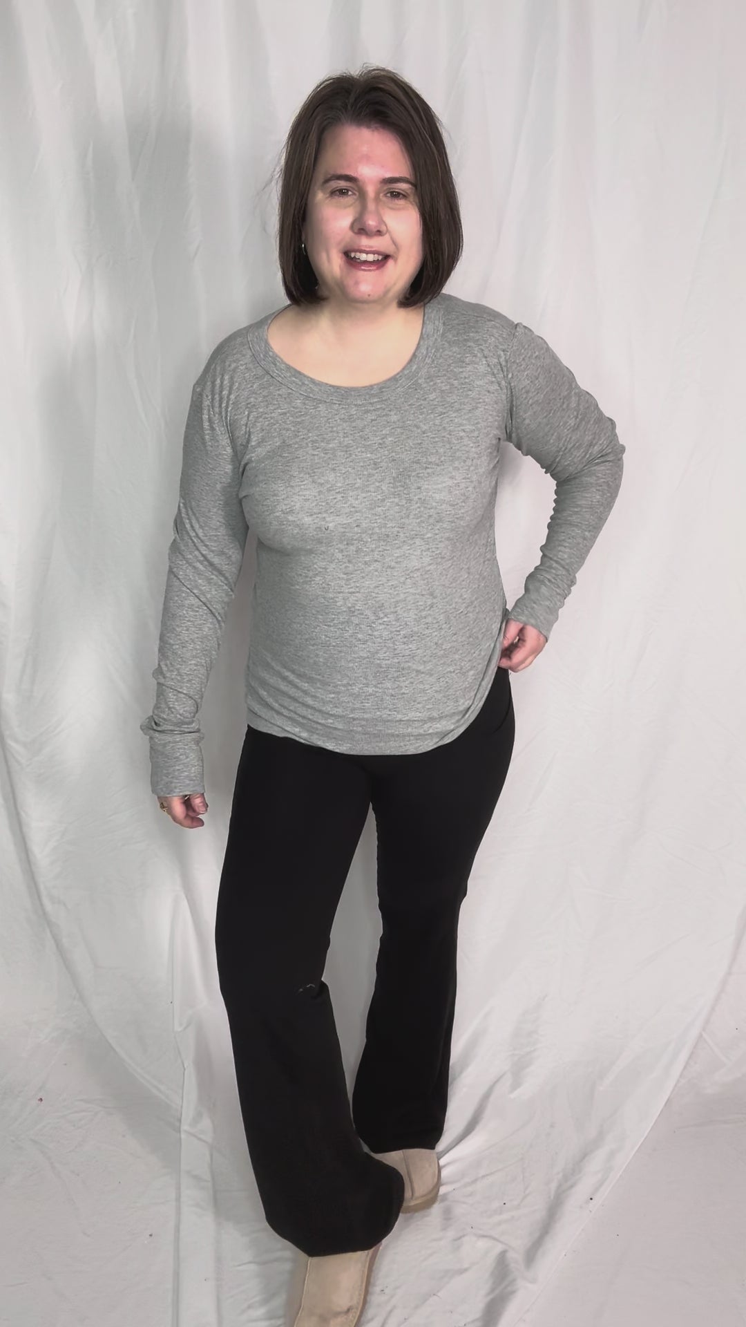 Brenda Ribbed Cotton Long Sleeve- HEATHER GREY
