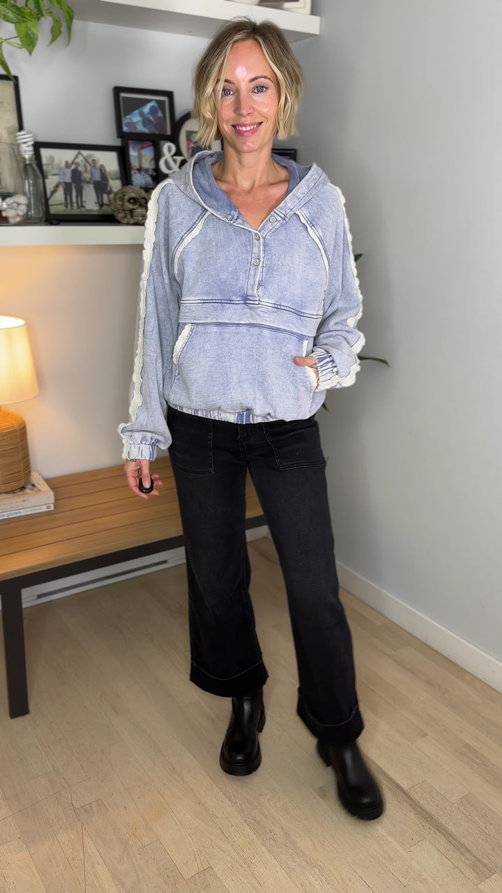 POL Nightcap Hooded Pullover- EVENING BLUE