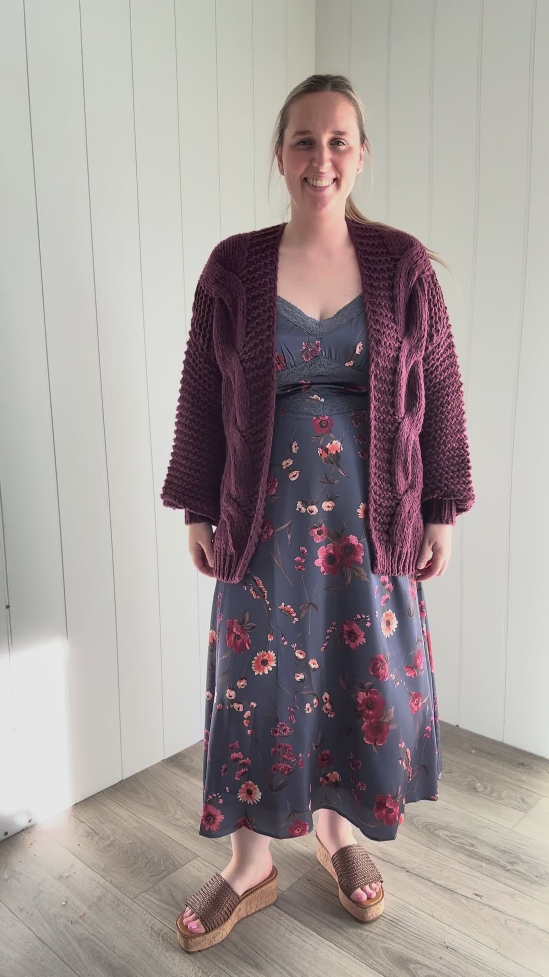 Odessa Chunky Cable Cardigan- MAROON