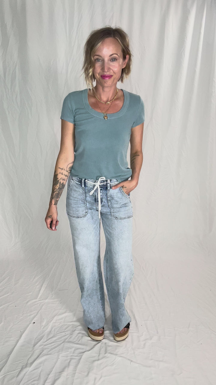 Lauren Basic Scoop Neck Baby Tee- TEAL