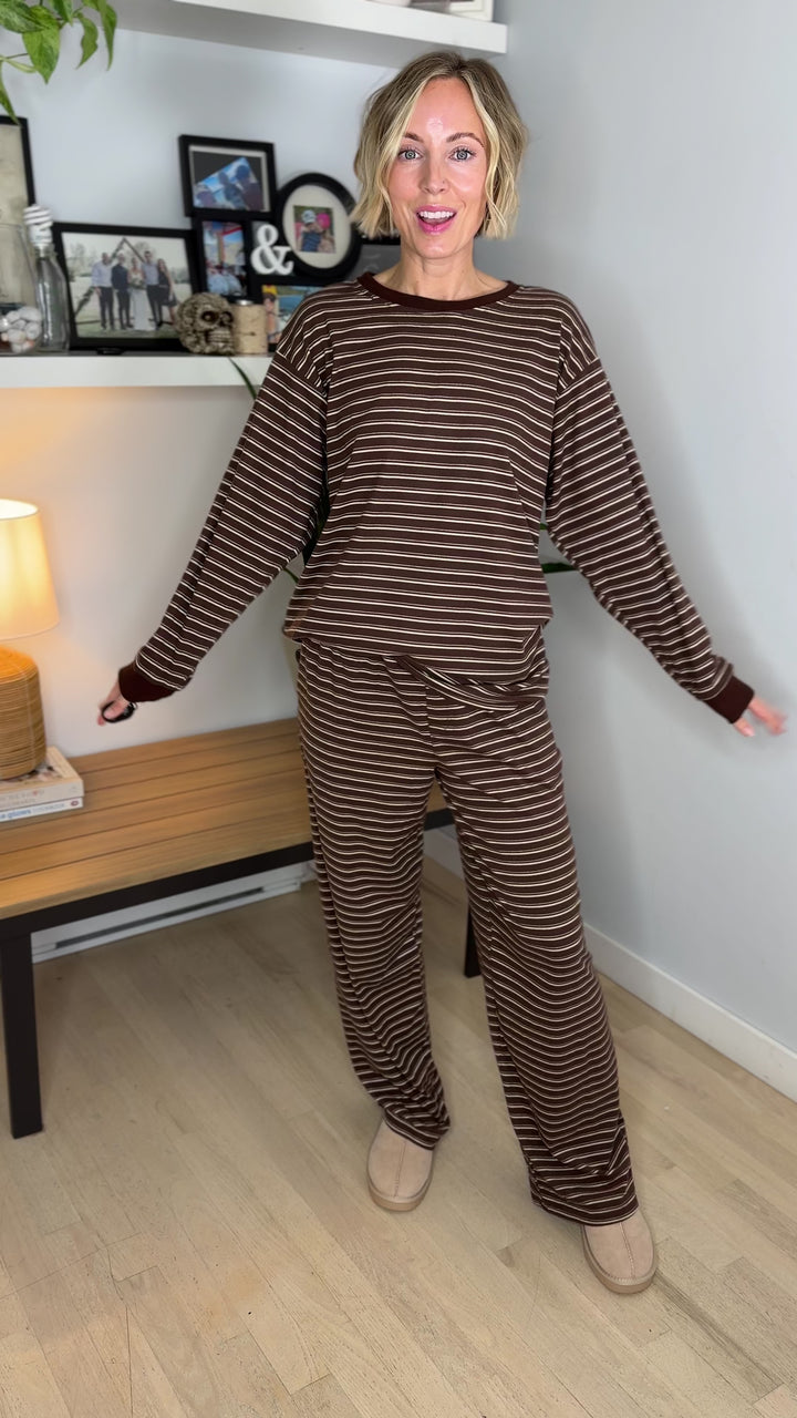 Carlow Brushed Stripe Set- BROWN