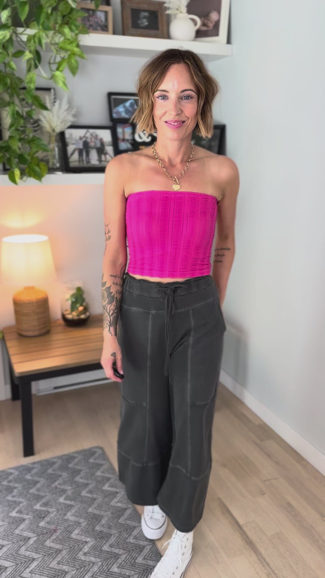 Vertical Textured Tube Top- ALOHA FUCHSIA