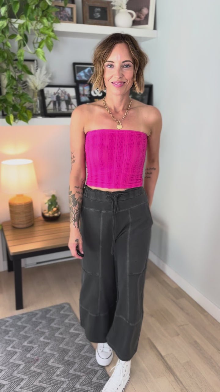 Vertical Textured Tube Top- ALOHA FUCHSIA