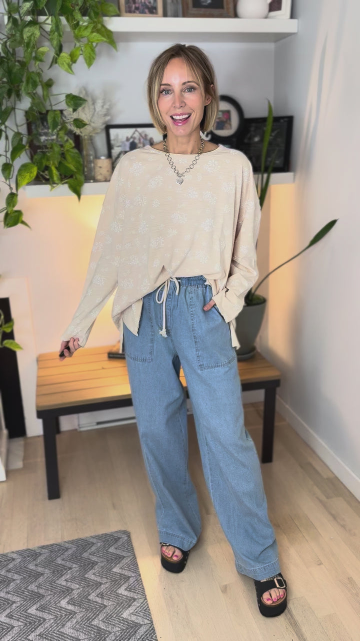 Amara Cotton Floral Tunic Long Sleeve- NATURAL